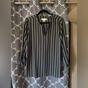 Michael Kors Navy and Gold Patterned Blouse